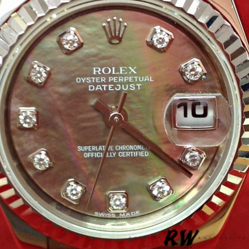 Rolex Datejust 179179 Black MOP Diamond Dial Fluted Bezel 26MM Lady Replica Watch