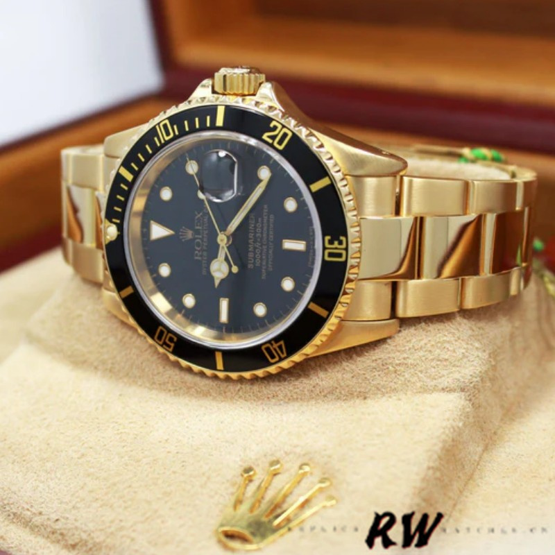 Rolex Submariner 16618 Yellow Gold Black Dial 40mm Mens Replica Watch