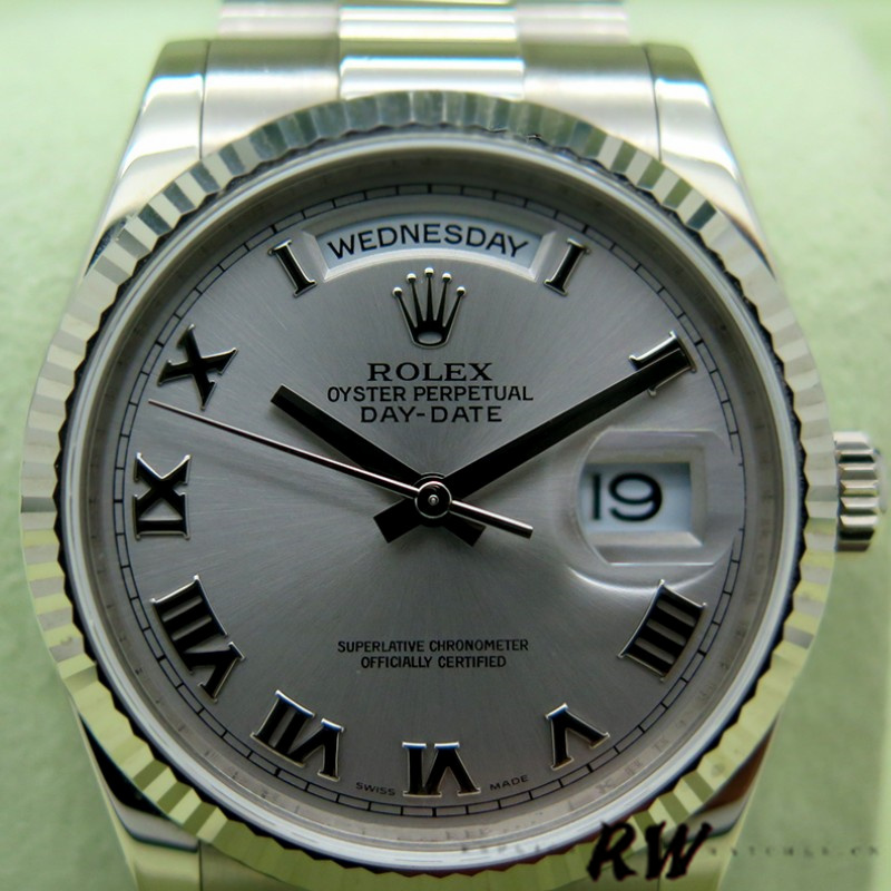 Rolex Day-Date 118239 Rhodium Roman Dial white gold 36mm Unisex Replica Watch