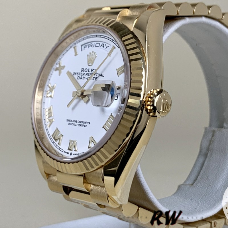 Rolex Day-Date 128238 Fluted Bezel White Roman Dial 36MM Replica Watch