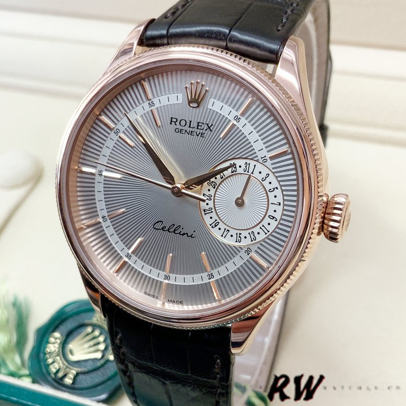 Rolex Cellini Date 50515 Rose Gold Silver Guilloche Index Dial 39mm Mens Replica Watch