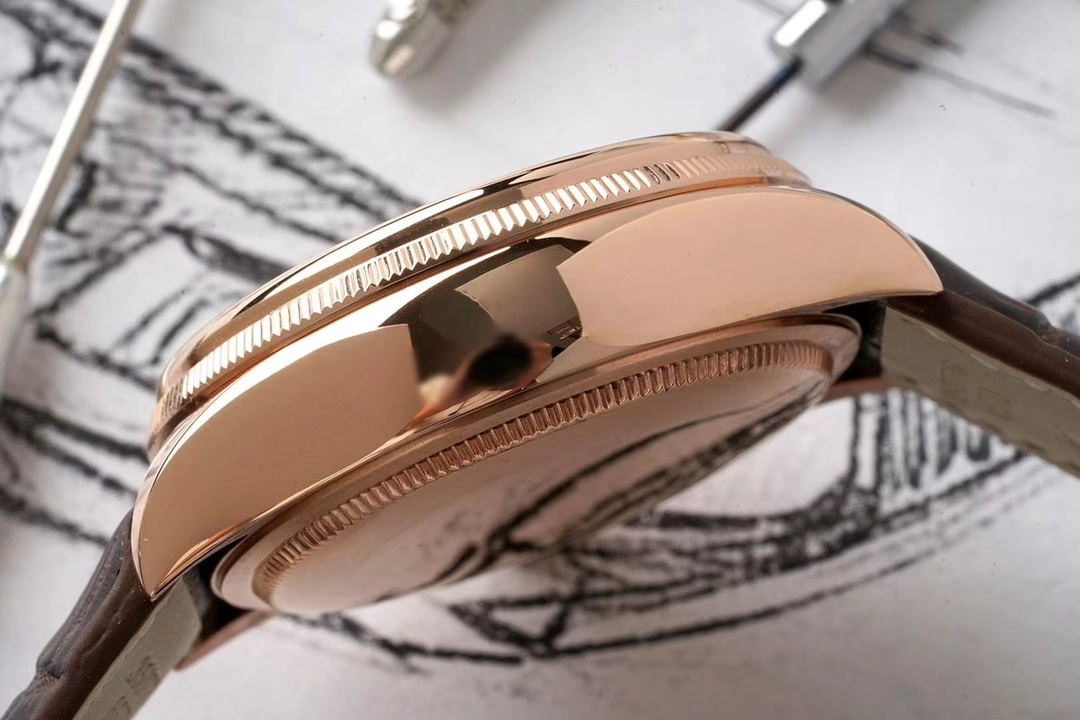 Rolex Cellini Dual Time 50525 Silver Dial Brown Leather Strap 39mm Mens Replica Watch