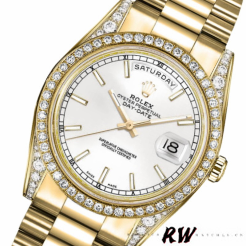 Rolex Day-Date 118388 Diamond Bezel White Dial 36MM Unisex Replica Watch
