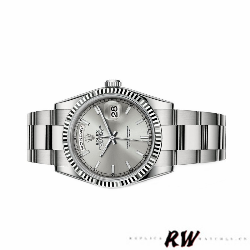 Rolex Day-Date 118239 White Gold Silver dial 36mm Unisex Replica Watch