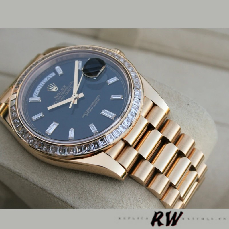 Rolex Day-Date 228398TBR Black Diamond Dial Diamond Bezel 40mm Mens Replica Watch