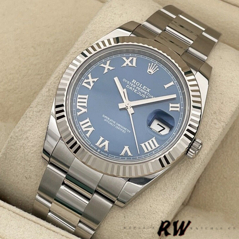 Rolex Datejust 126334 0025 Fluted Bezel Blue Roman Numeral Dial 41MM Mens Replica Watch