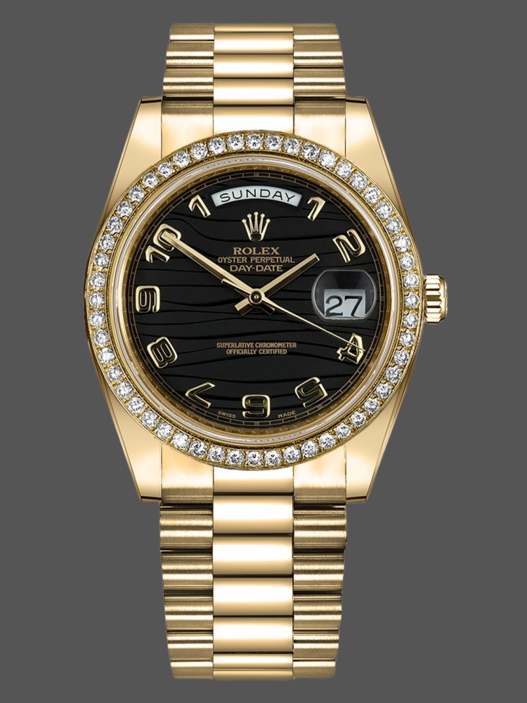 Rolex Day-Date 218348 Wave Black Dial 41MM Mens Replica Watch
