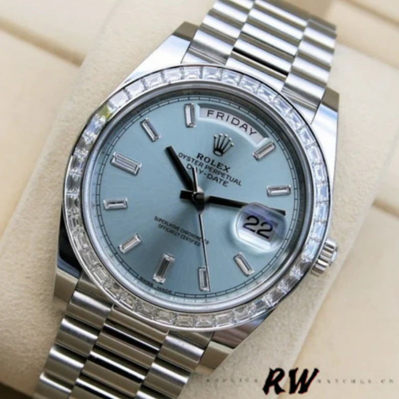 Rolex Day-Date 228396TBR Ice Blue Diamond Dial Diamond Bezel 40mm Mens Replica Watch