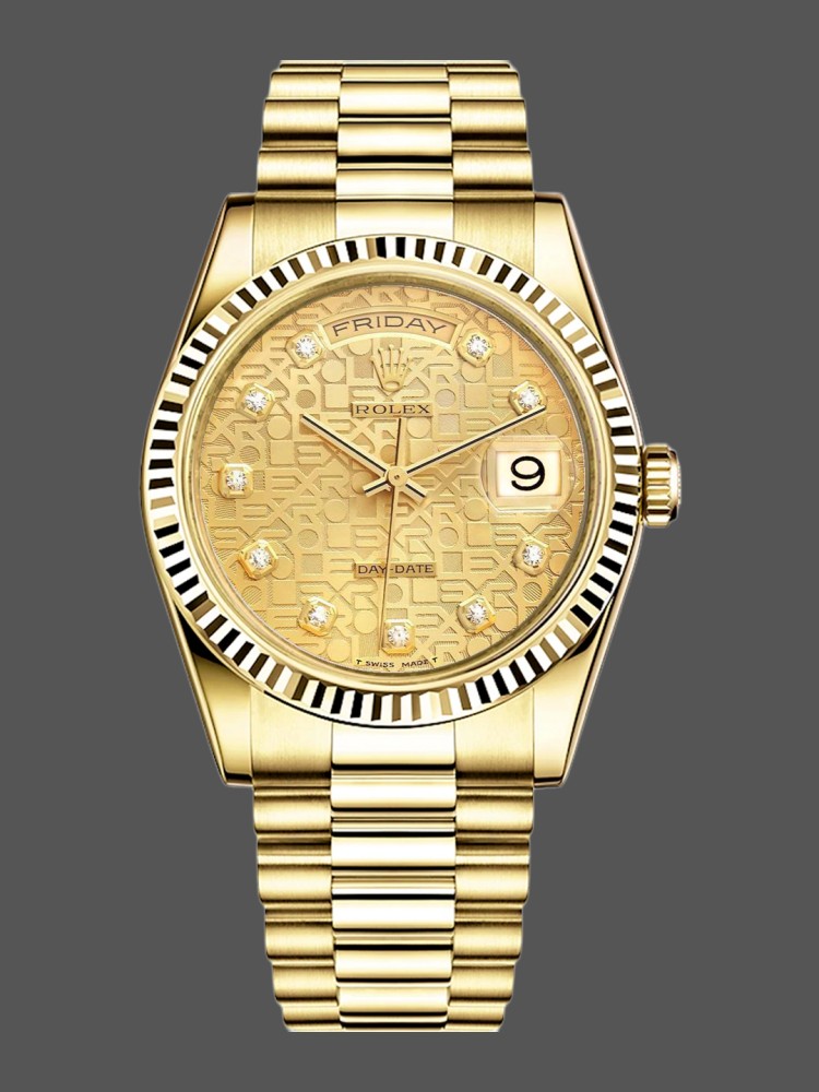 Rolex Day-Date 118238 Yellow Gold Champagne Jubilee Diamond Dial 36mm Unisex Replica Watch