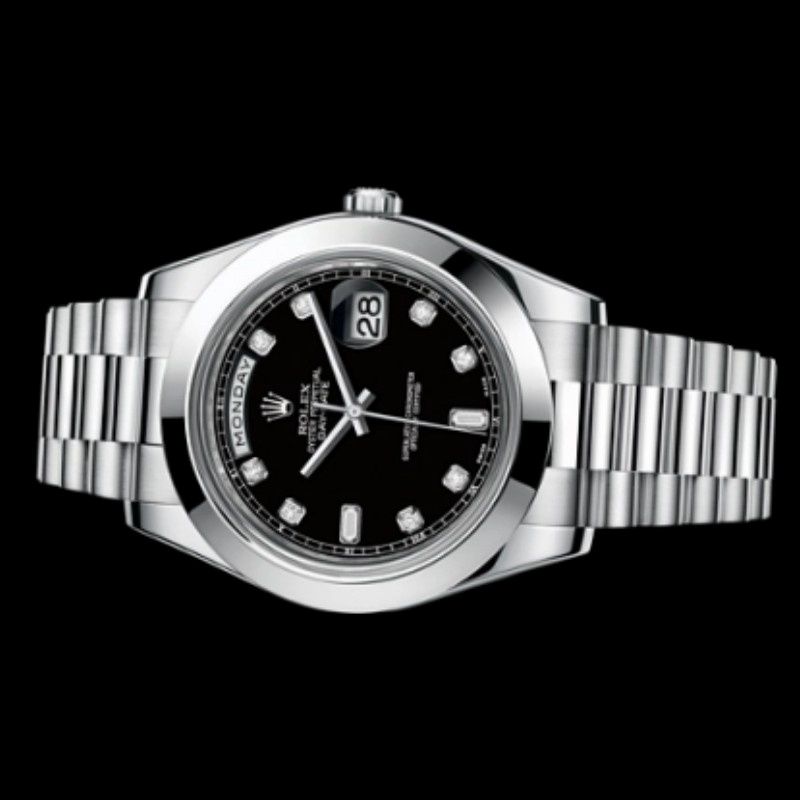 Rolex Day-Date 218206 Black Diamond Dial Platinum 41MM Mens Replica Watch