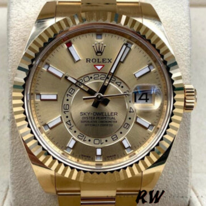 Rolex Sky-Dweller m336938-0004 Yellow Gold Champagne Dial 42mm Mens Replica Watch