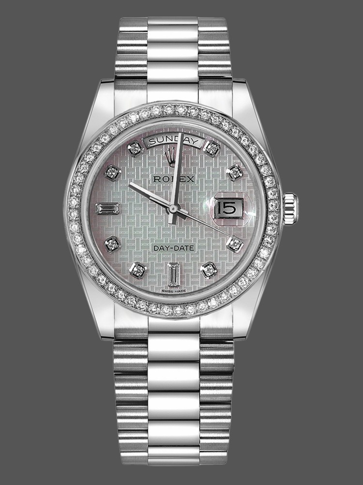 Rolex Day Date 118346 Oxford Motif Diamond Dial 36mm Unisex Replica Watch