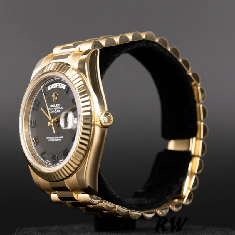 Rolex Day-Date 218238 Concentric Circle Black Dial Yellow Gold 41MM Mens Replica Watch