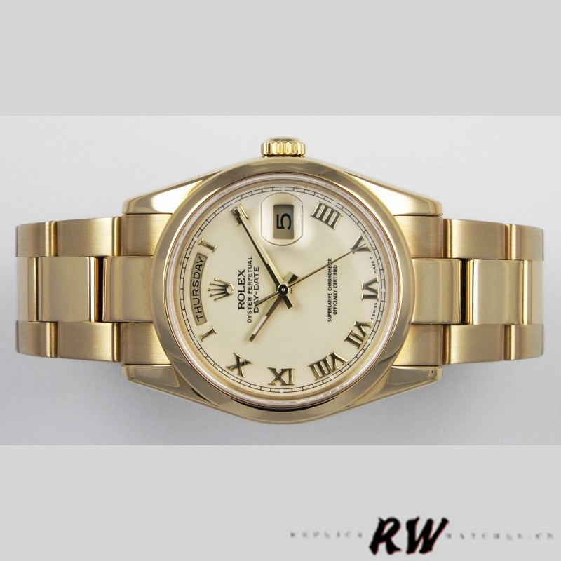 Rolex Day-Date 118208 Roman Numeral Pyramid Ivory Dial 36mm Unisex Replica Watch