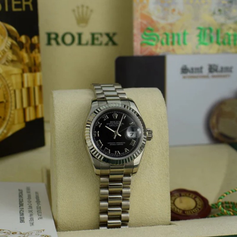 Rolex Datejust 179179 Black Roman Numeral Dial Fluted Bezel 26MM Lady Replica Watch