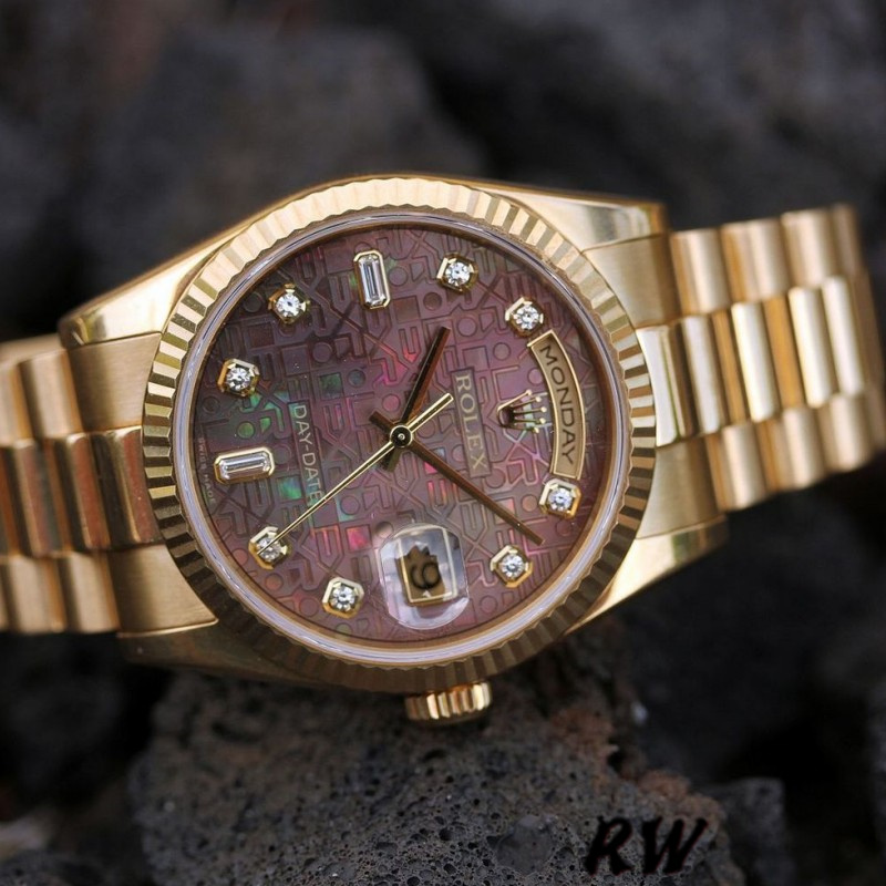 Rolex Day-Date 118238 Black Mother of Pearl Diamond Dial 36mm Unisex Replica Watch