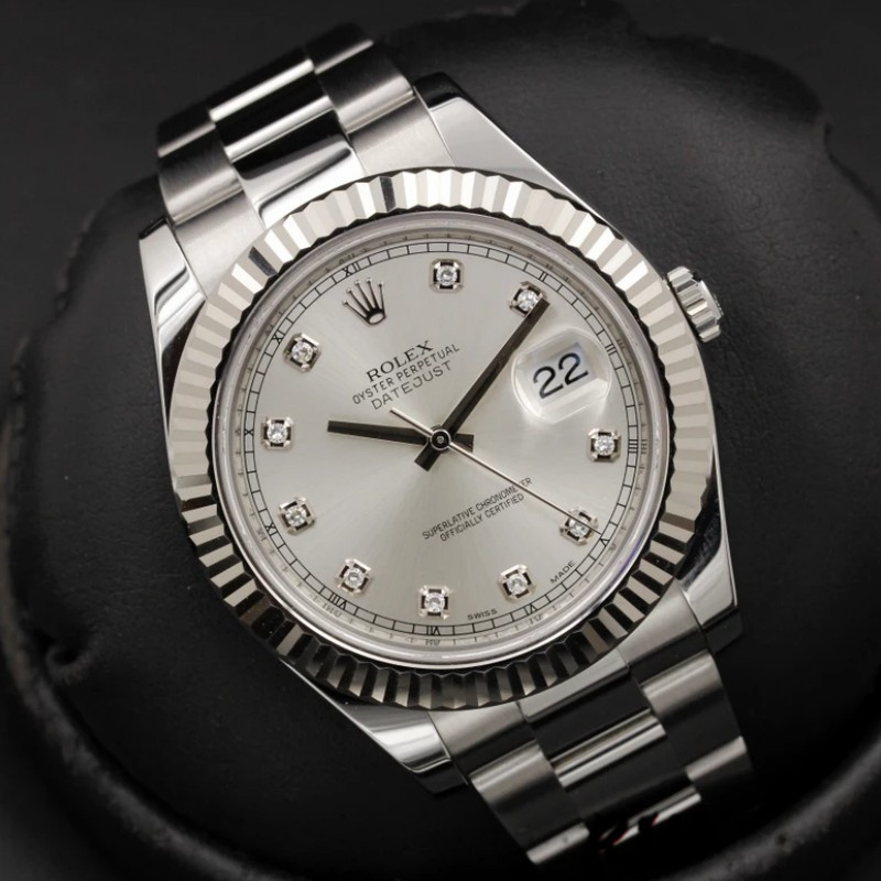 Rolex Datejust II 116334 Silver Diamond Dial 41mm Mens Replica Watch