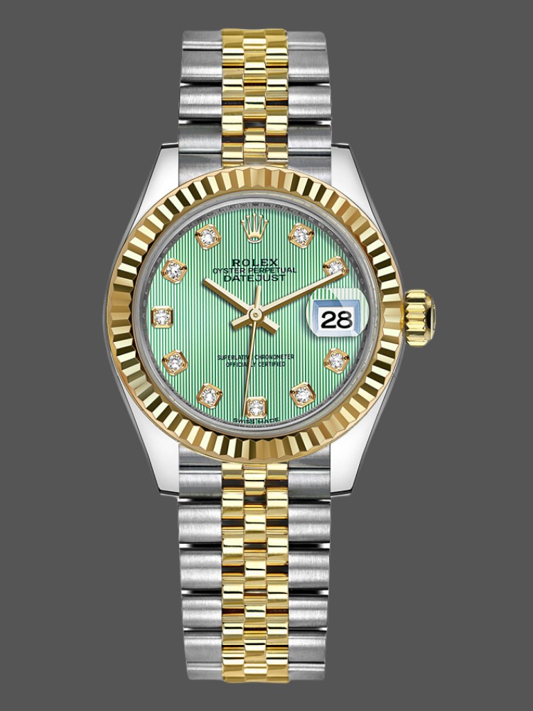 Rolex Datejust 279173 Green Diamond Dial Fluted Bezel 28mm Lady Replica Watch