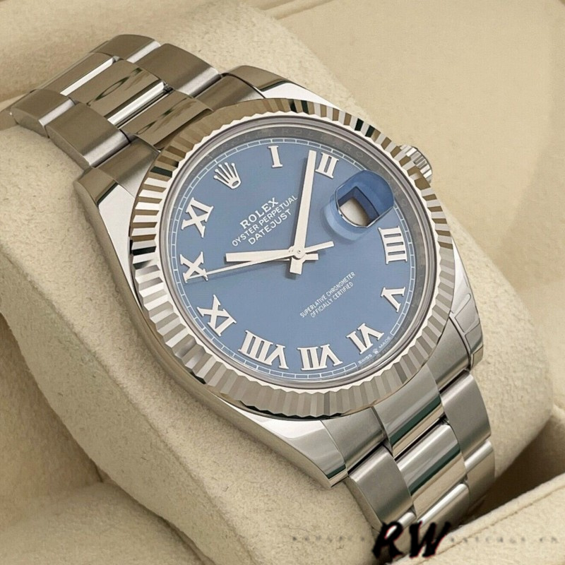 Rolex Datejust 126334 0025 Fluted Bezel Blue Roman Numeral Dial 41MM Mens Replica Watch