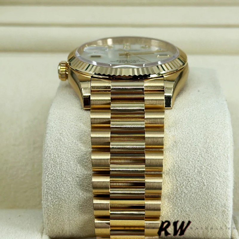 Rolex Day-Date 128238 Fluted Bezel White Mother of Pearl Dial 36MM Unisex Replica Watch
