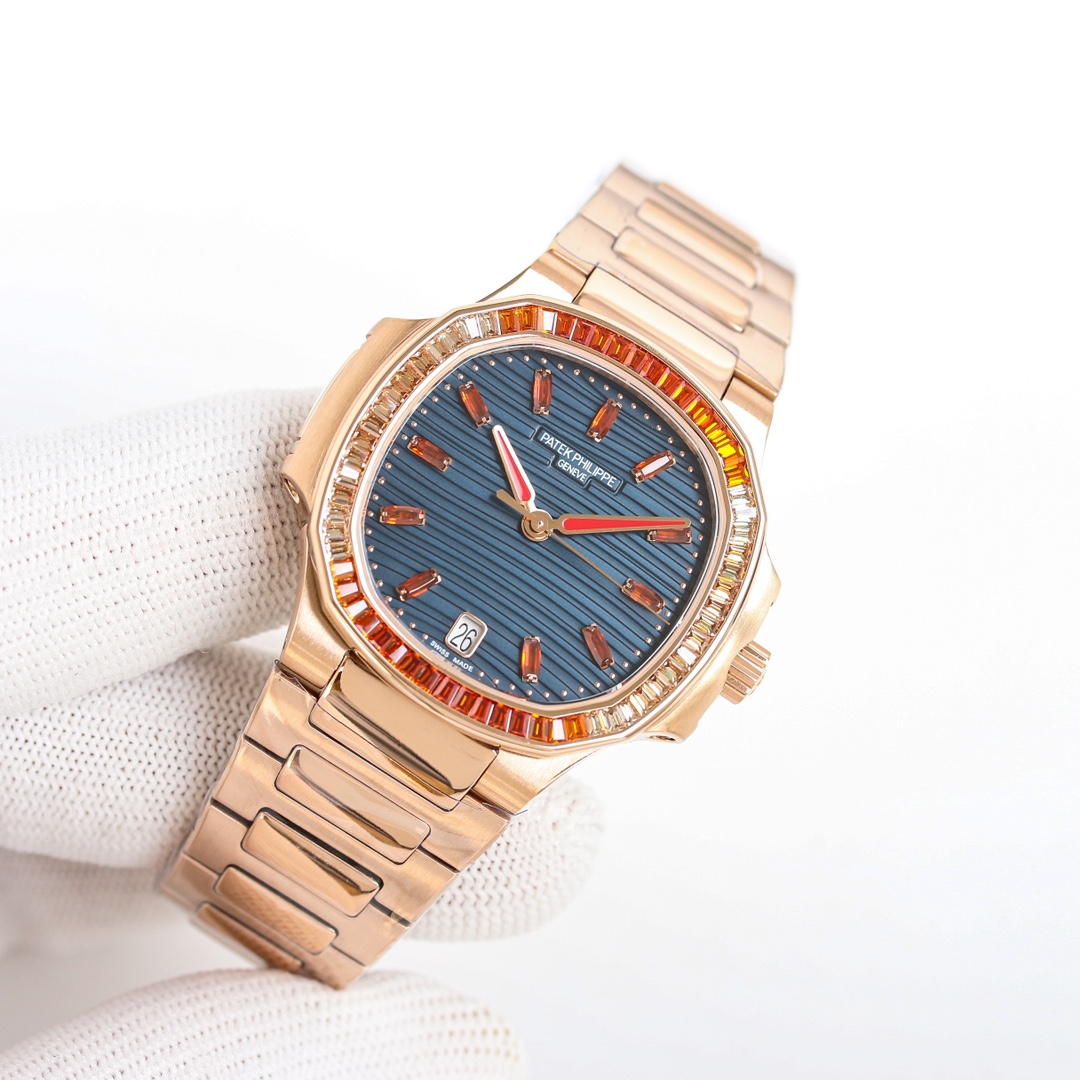 Patek Philippe Nautilus Ladies Rose Gold Blue Dial 7118 35.2mm