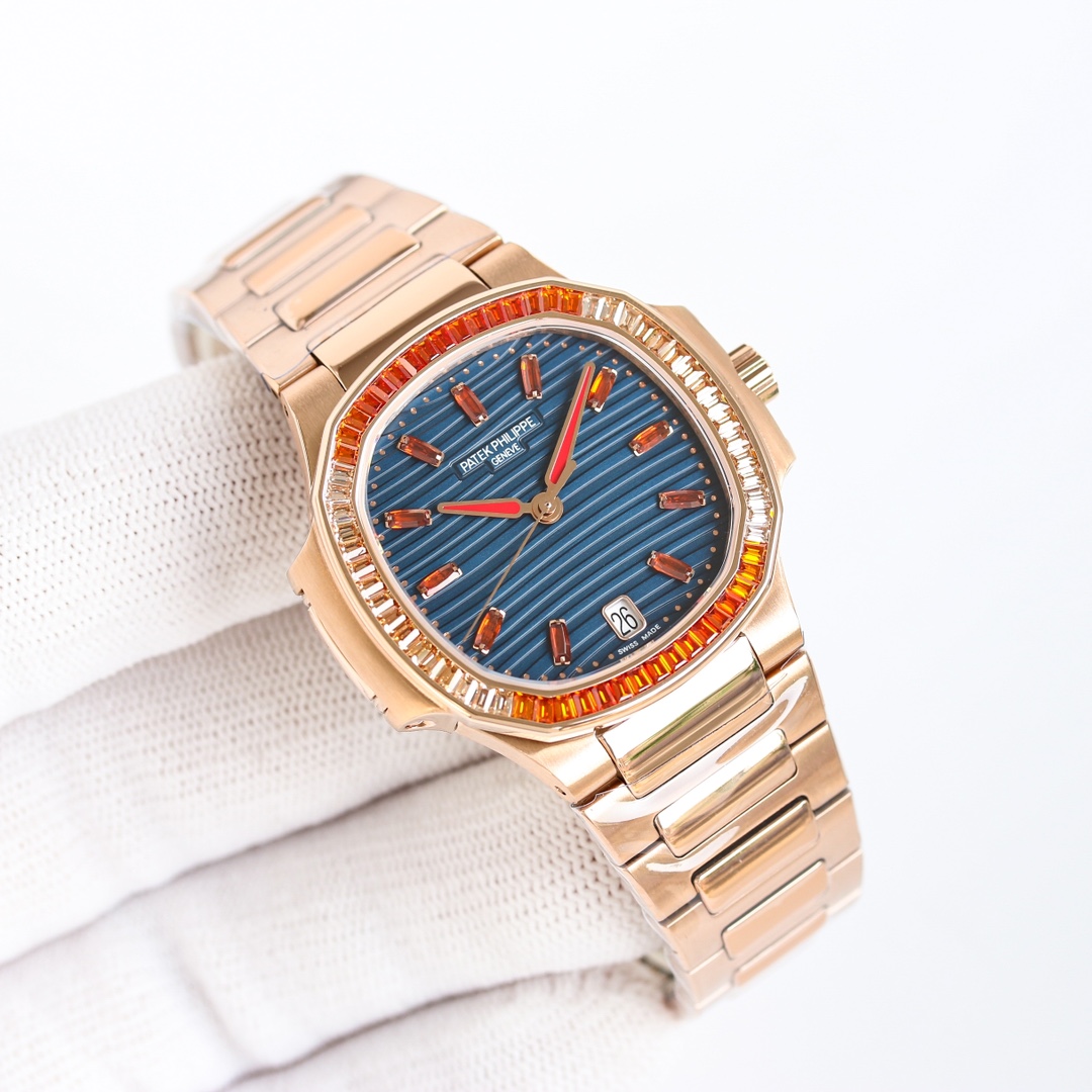 Patek Philippe Nautilus Ladies Rose Gold Blue Dial 7118 35.2mm