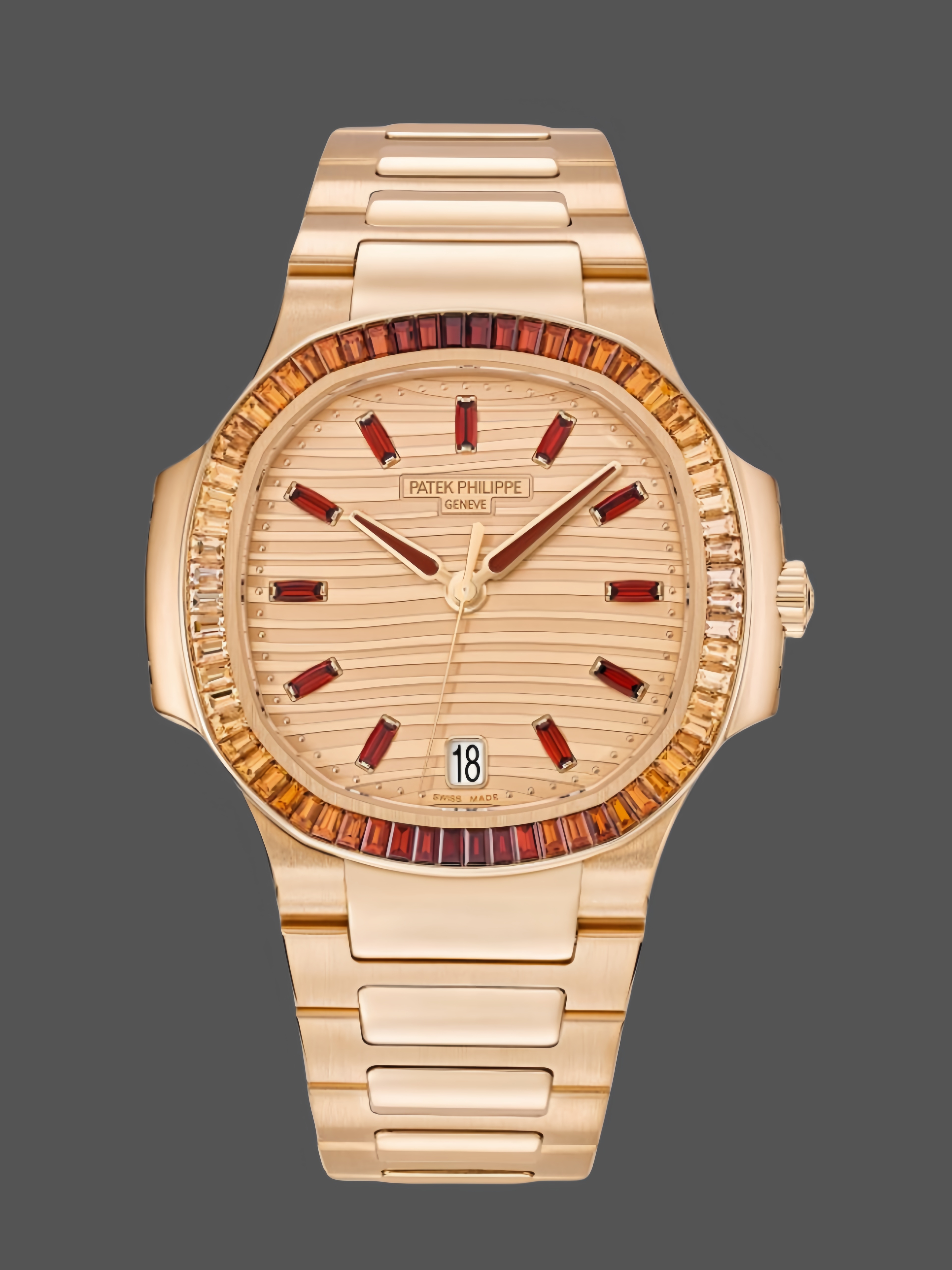 Patek Philippe Nautilus Ladies Rose Gold Gemset Bezel 7118 1300R 001