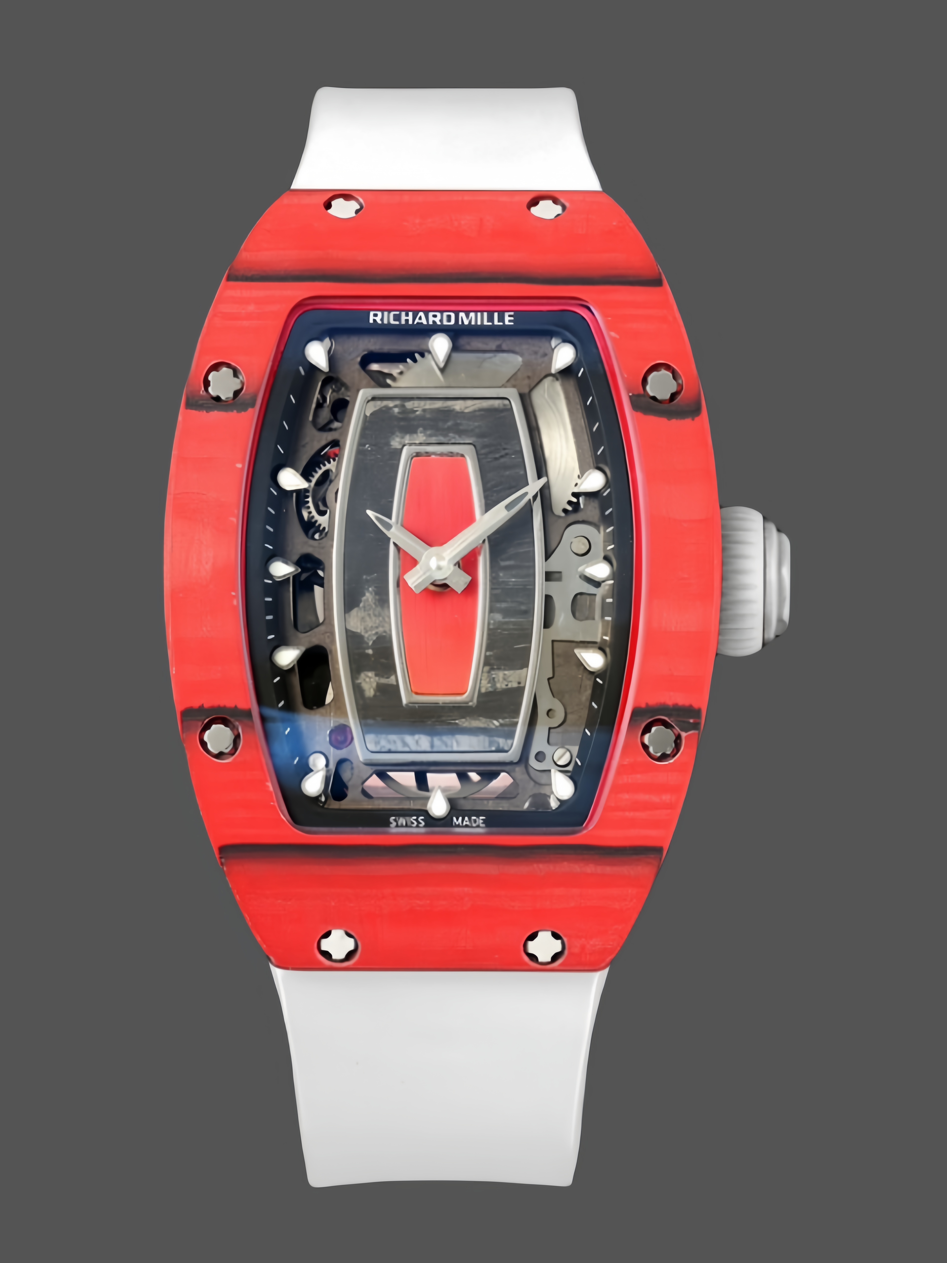 Richard Mille RM07-01 Racing Red Carbon White Rubber Strap 46mm Ladies Watch