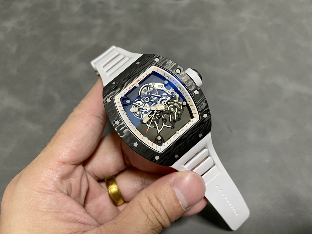 Richard Miller RM 055 RMUL2 NTPT Carbon Fiber White Rubber Strap