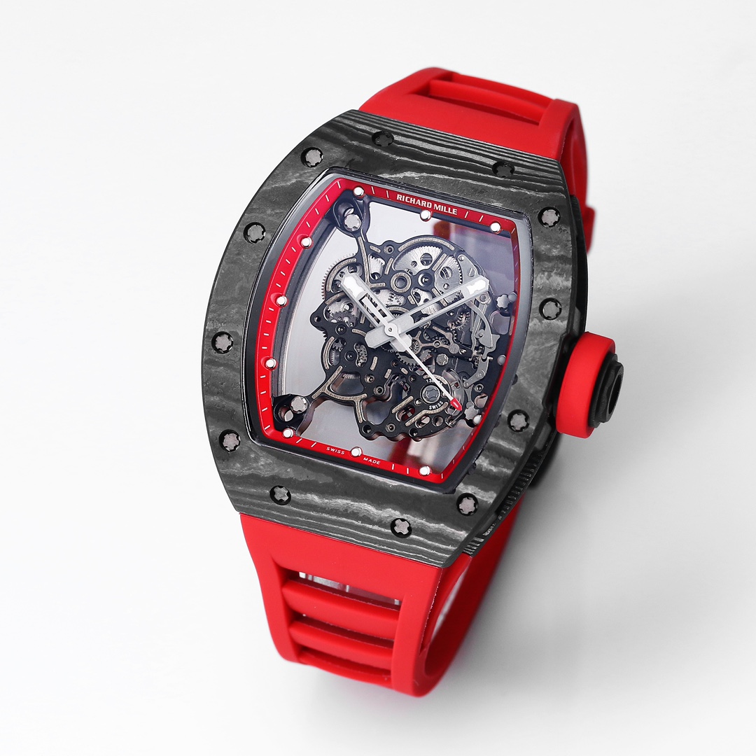 Richard Miller RM 055 NTPT Carbon Fiber Red Rubber Strap
