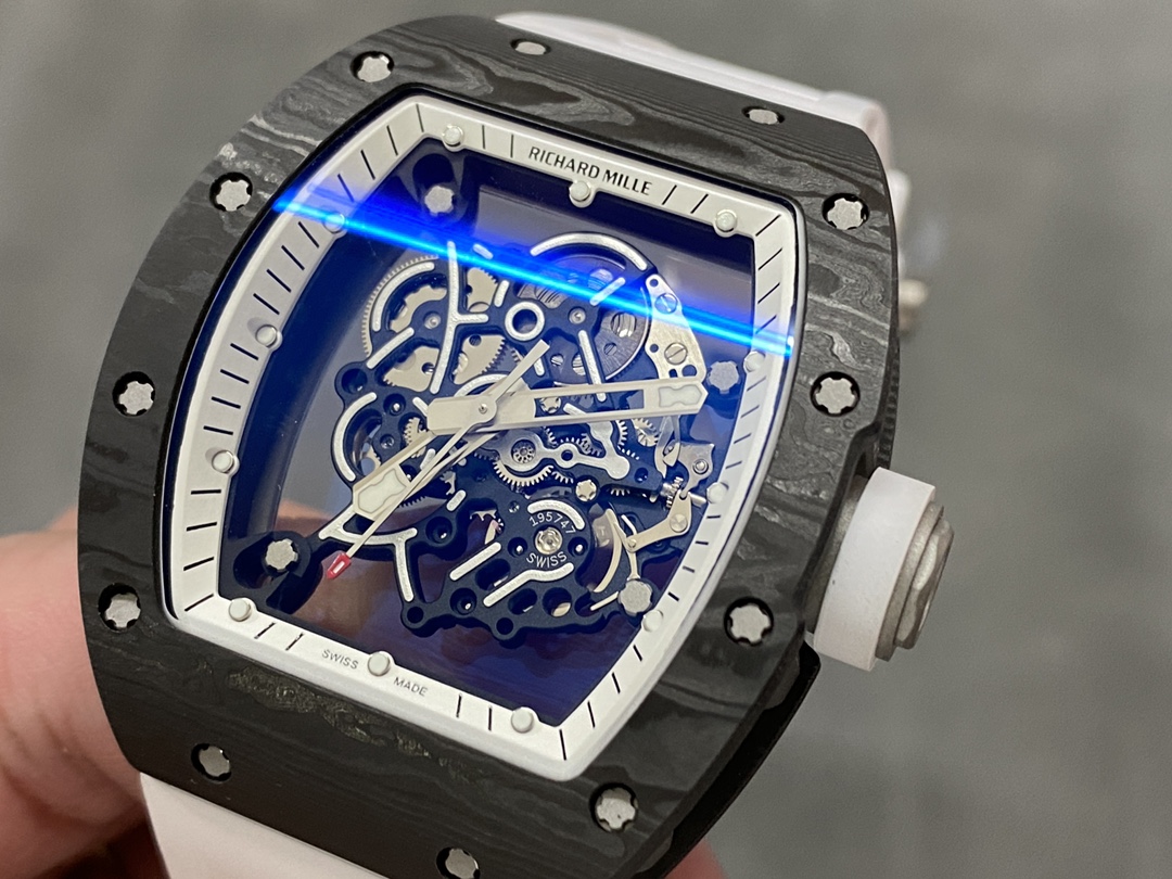 Richard Miller RM055 NTPT Carbon Fiber White Rubber Strap