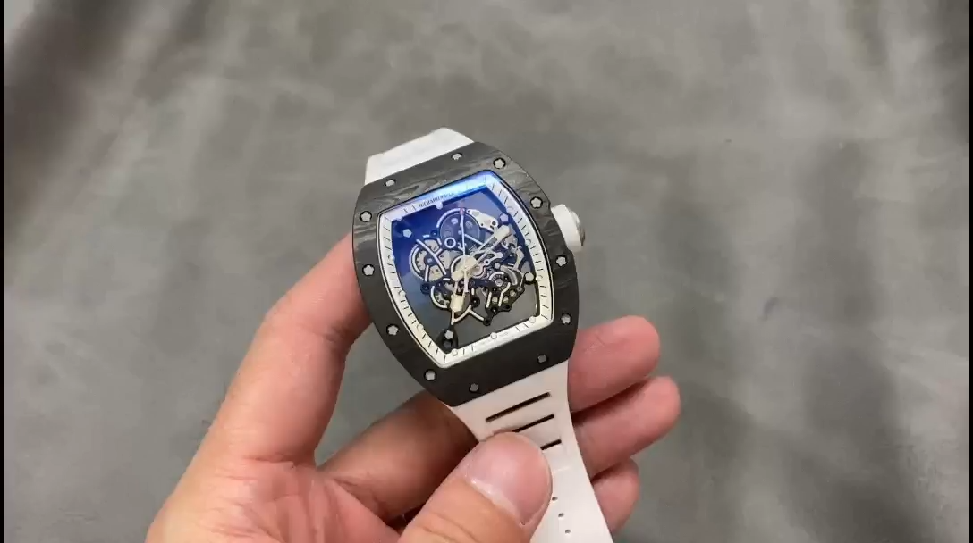 Richard Miller RM055 NTPT Carbon Fiber White Rubber Strap