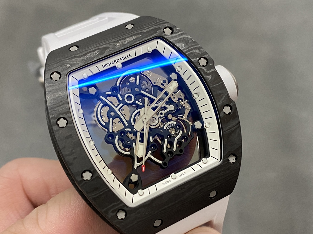 Richard Miller RM055 NTPT Carbon Fiber White Rubber Strap