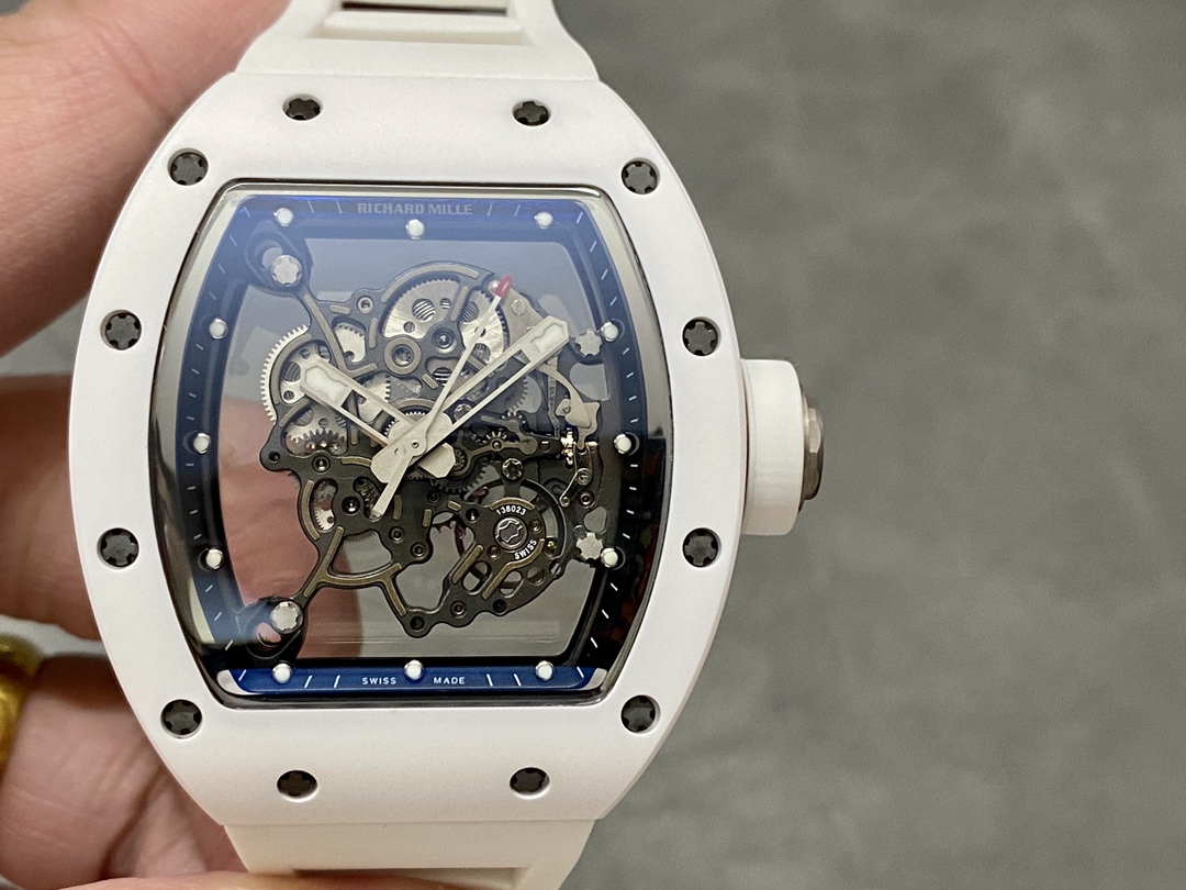 Richard Miller RM 055 RMUL2 NTPT Carbon Fiber Black Mark White Rubber Strap