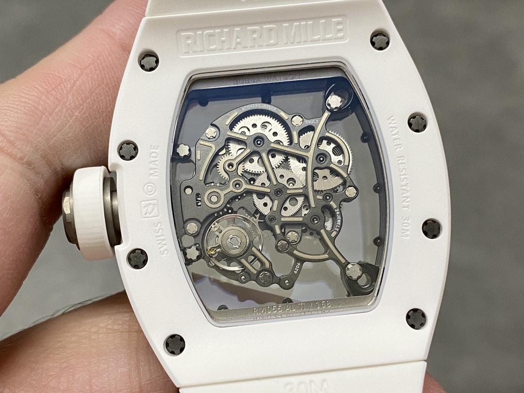 Richard Miller RM 055 RMUL2 NTPT Carbon Fiber Black Mark White Rubber Strap