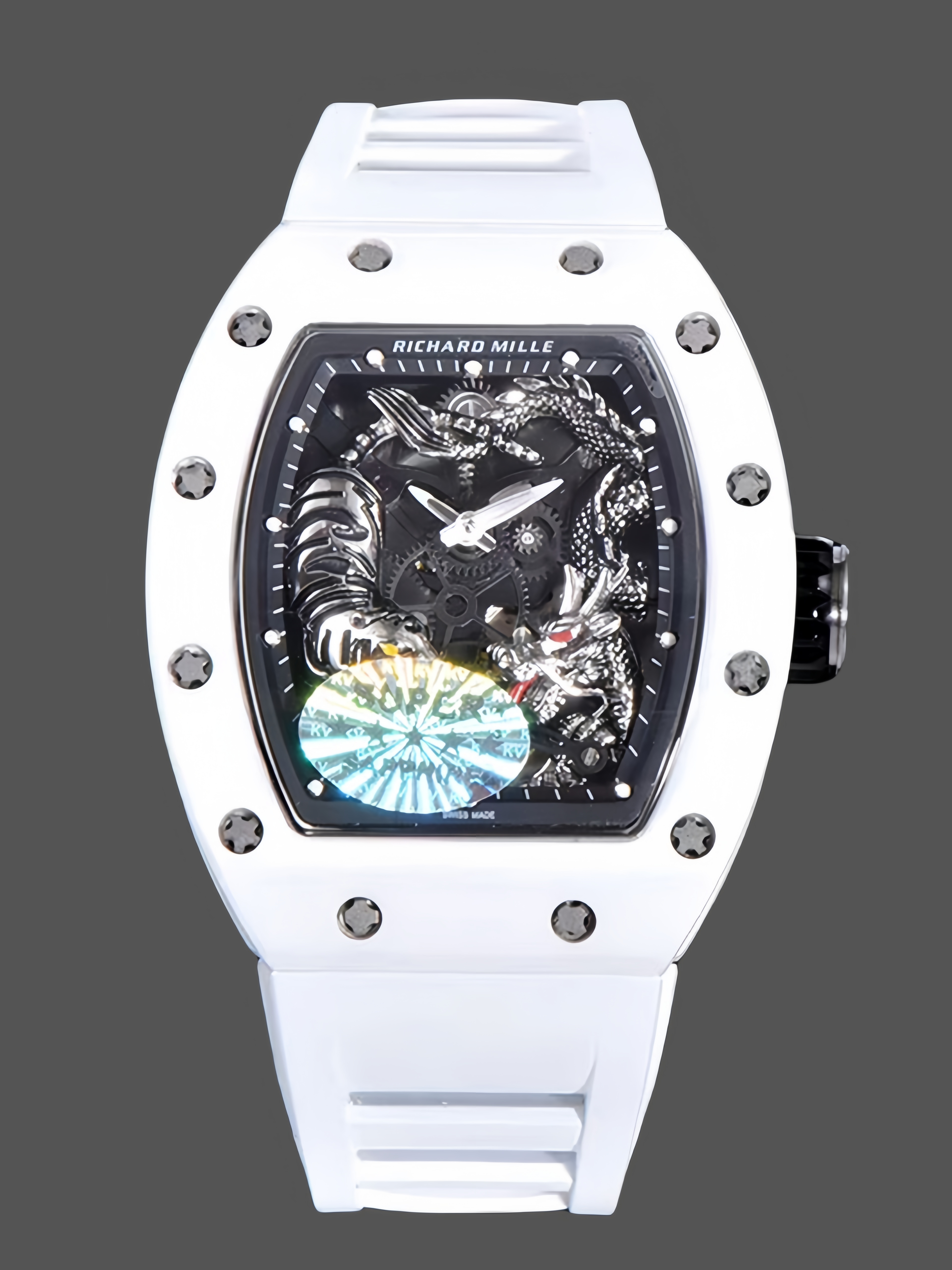 Richard Miller RM 057 NTPT Carbon Fiber White Rubber Strap