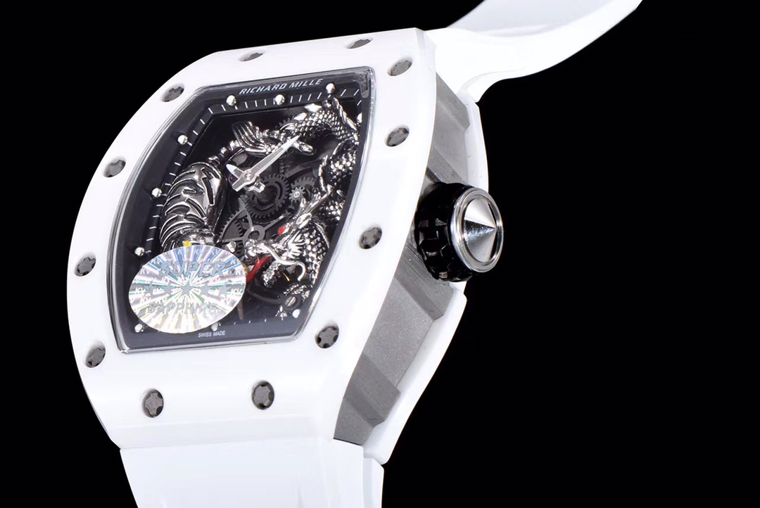 Richard Miller RM 057 NTPT Carbon Fiber White Rubber Strap