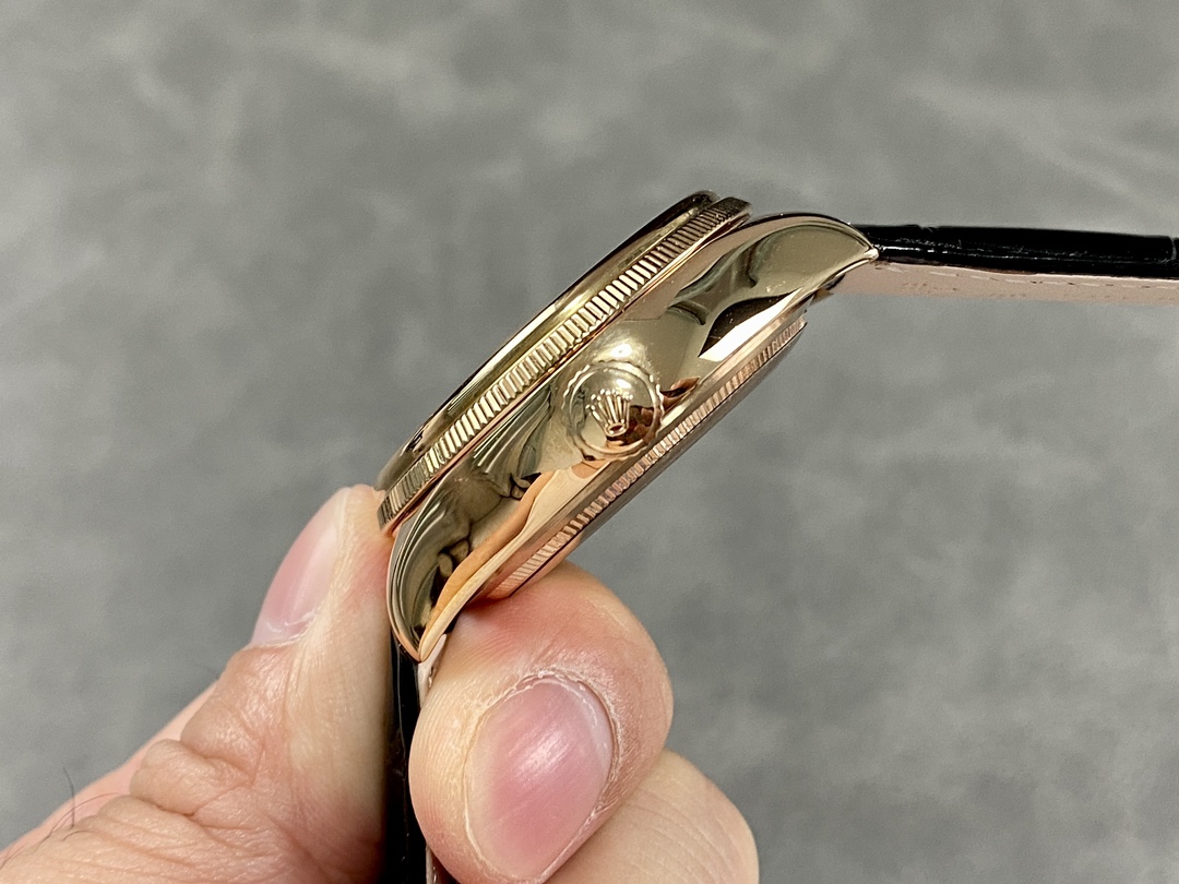 Rolex Cellini Dual Time 50525 Brown Guilloche Dial Black Leather Strap 39mm Mens Replica Watch