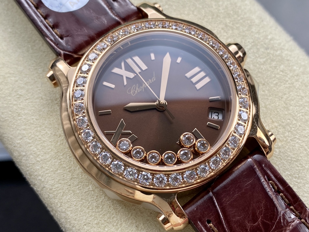 Chopard Happy Sport Diamond Bezel Brown Quartz 278475-3037