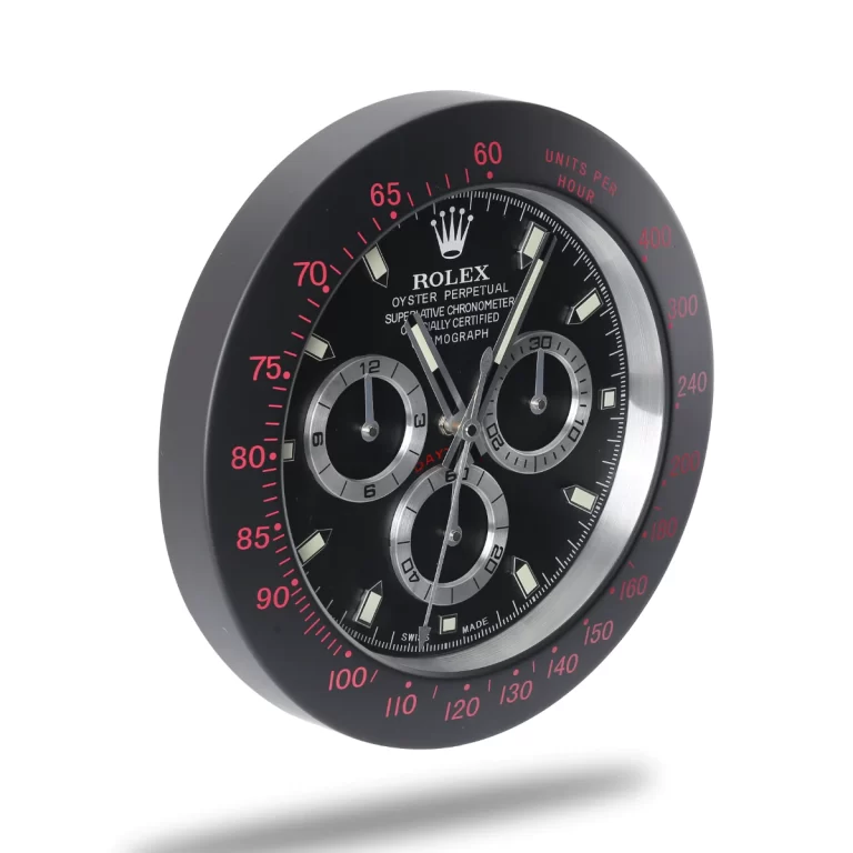 Rolex Daytona Silver Mark Black Wall Clock