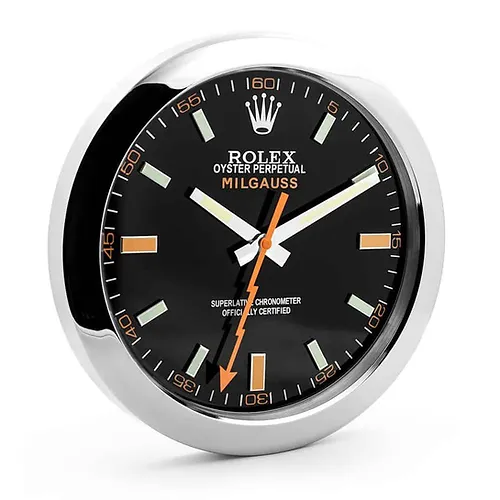 Rolex Milgauss Silver & Black Wall Clock