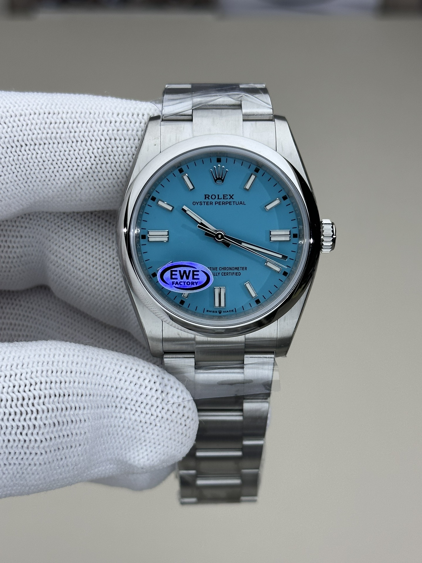 2024 Rolex Oyster Perpetual 126000 Stainless Steel Baby Blue Dial Replica Watch