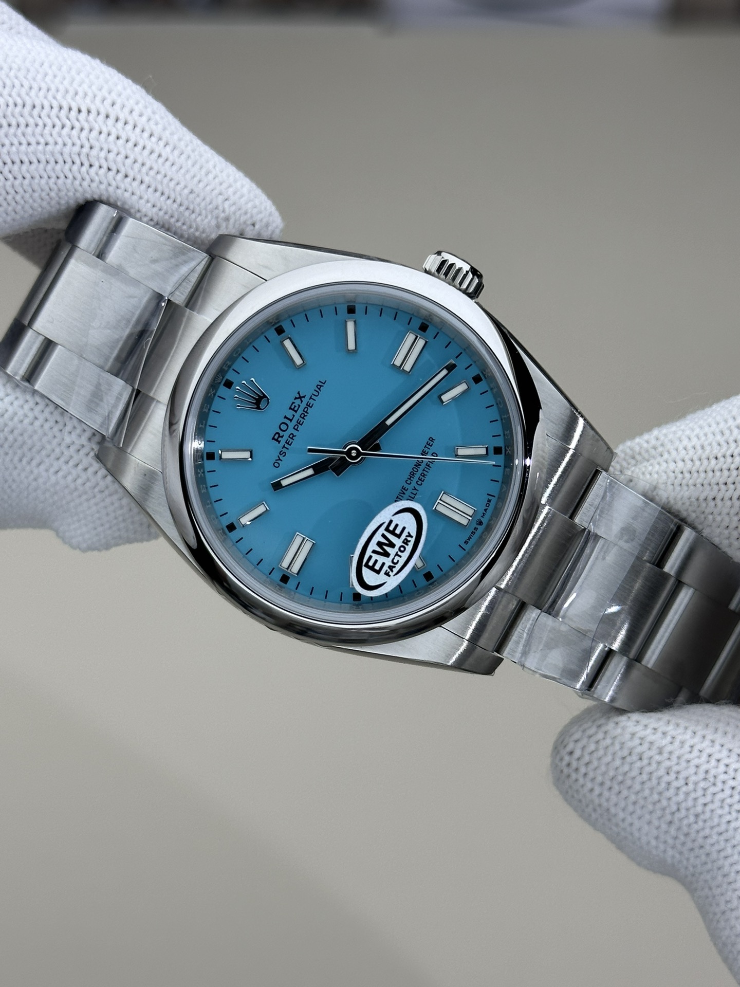 2024 Rolex Oyster Perpetual 126000 Stainless Steel Baby Blue Dial Replica Watch