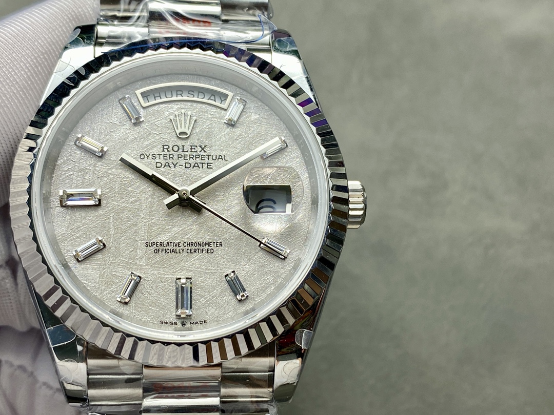 Rolex Day-Date 228239 Meteorite Grey Dial Fluted Bezel 40mm Mens Replica Watch