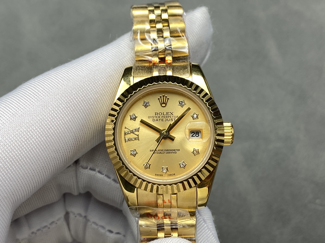 Rolex Datejust 279178 Champagne Diamond Dial Fluted Bezel 28mm Lady Replica Watch