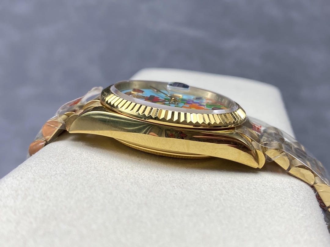 Rolex Day Date 128238-0106 36mm Yellow Gold Fluted Bezel Emoji Puzzle Dial