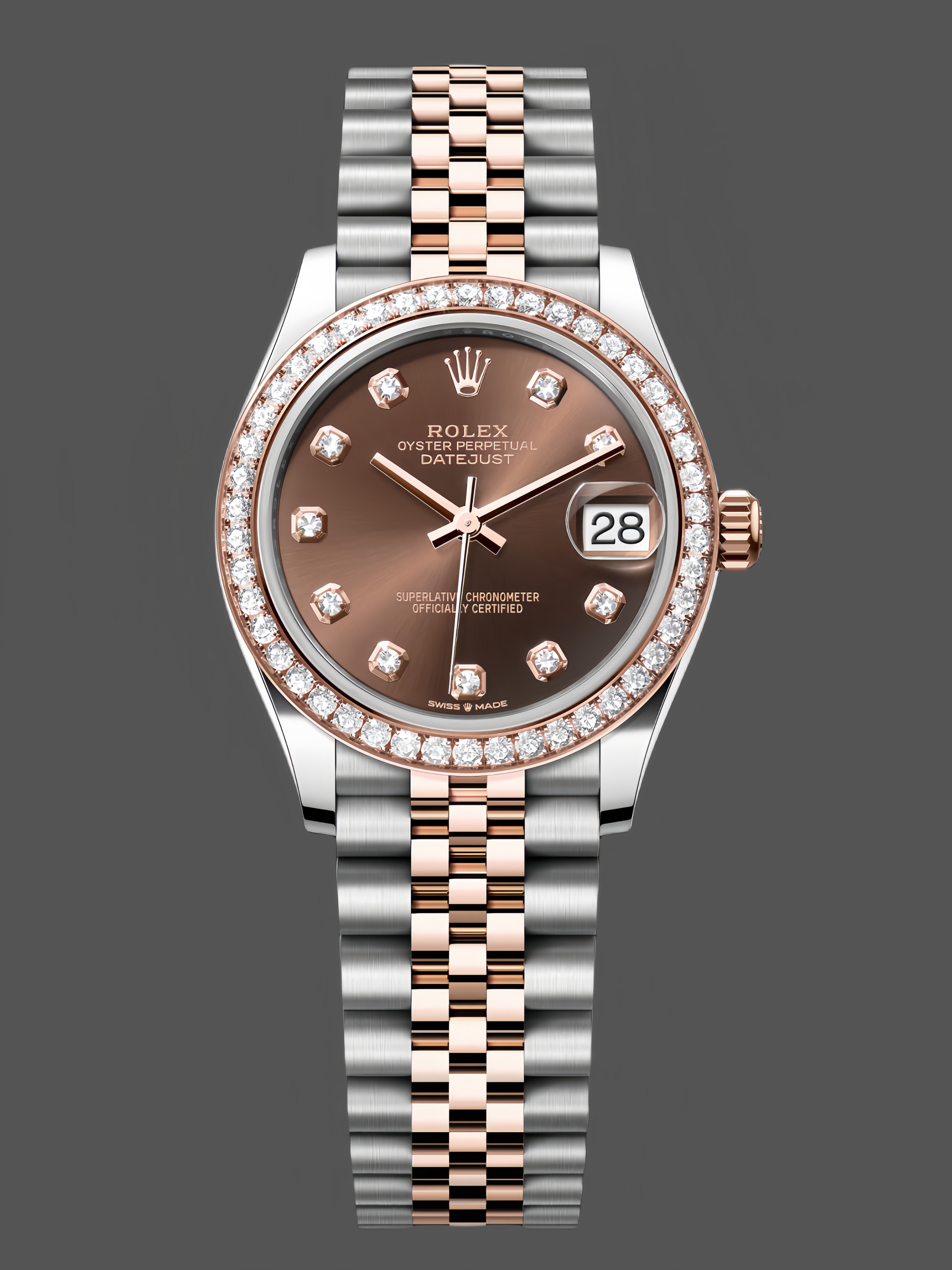 Rolex Datejust 31 m278381RBR 0028 Rose Gold Chocolate Diamond Dial Diamond Bezel Lady Watch