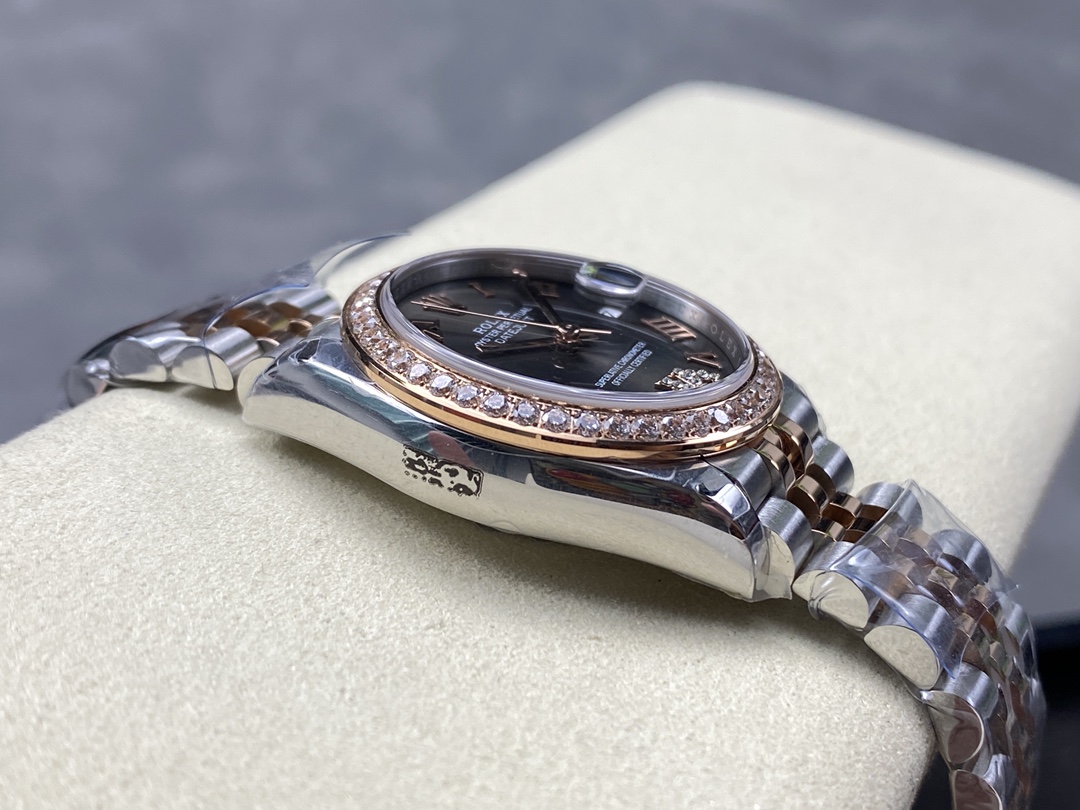 Rolex Datejust Lady 31 Rose Gold Steel Slate Roman Diamond VI Dial & Diamond Bezel Jubilee Bracelet 278381RBR