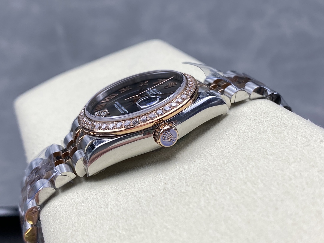 Rolex Datejust Lady 31 Rose Gold Steel Slate Roman Diamond VI Dial & Diamond Bezel Jubilee Bracelet 278381RBR