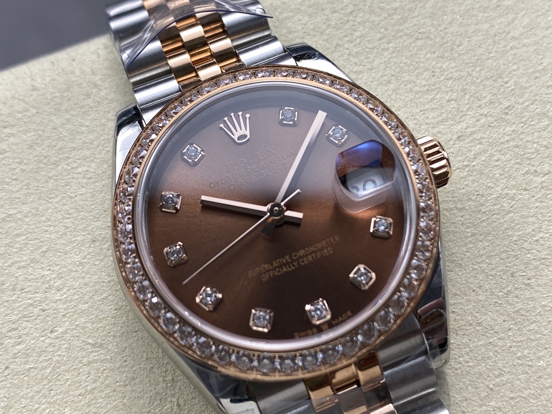 Rolex Datejust 31 m278381RBR 0028 Rose Gold Chocolate Diamond Dial Diamond Bezel Lady Watch